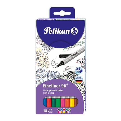 Pelikan Fineliner 96 Pen Set, 0.4mm Tip, Assorted Colors, 10 Colors Per Set (940676)
