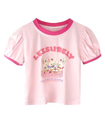 Toddler Little Girls Graphic Printed Floral Decoration Cotton Crewneck Summer Short Sleeved T-Shirt