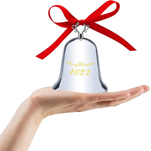 2022 Annual Christmas Bell Ornament - Metallic Bell Ornaments For Christmas Xmas Tree Or Wall, Silver Hanging Bell Decoration With Red Ribbon #TOP3