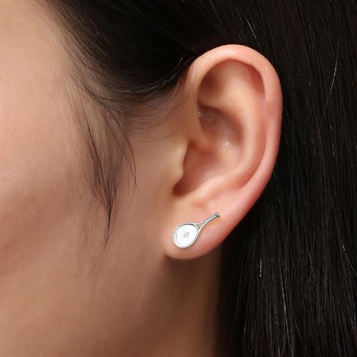 Lovematch Tennis Racquet Earrings for Women | Silver Plated Trendy Cubic Zirconia | Racket Stud Earrings for Tennis Lovers3