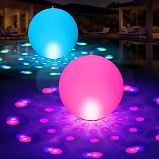 2026 Floating Pool Lights Solar Powered,15" Inflatable Waterproof Pool Led Glow Balls,Solar Pool Lights That Float,Color Changing Floating Light Up Ball for Pool Gifts for Pool Owner Outdoor Decor-2PC