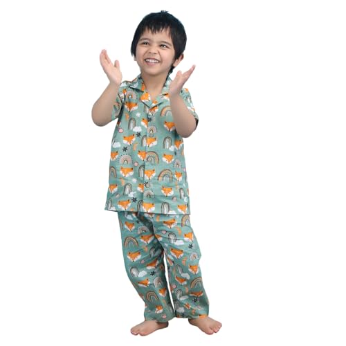 Image of POLKA TOTS 100% Pure Cotton Half Sleeve Night Suit for Kids, Girls & Boys | Cotton Pyjama Set | Unisex Night Dress for Children | Night Suit for Girls |Sleepwear for Kids | Winter Night Dress for Boys