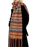 Darller Winter Scarf for Women Large Chunky Plaid Scarves Oversized Thick Soft Blanket Scarfs Warm Tassel Shawl, Orange red blue stripes