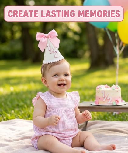 Image of piercing Half Birthday Decoration for kids, 1 /2 Birthday Decorations for kids, Half Way to One Decoration, Half Birthday Cap, Adorable Party Hat Milestone, Great for Photo Shoots