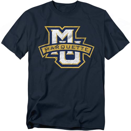 Marquette University Official Distressed Primary Unisex Adult T-Shirt Navy Large