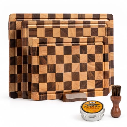 Set de 3 tablas de cortar de madera con asas y ranura miniatura 1
