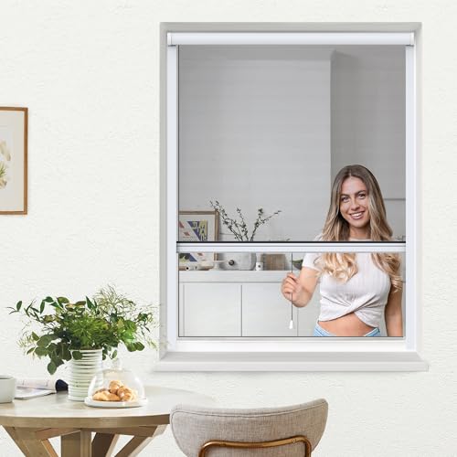 jarolift 4 in 1 Zanzara Insektenschutzrollo Fliegengitter für Fenster Bausatz mit Aluminium-Rahmen robustes Fiberglas-Gewebe 70 x 130 cm (B x H) Weiß