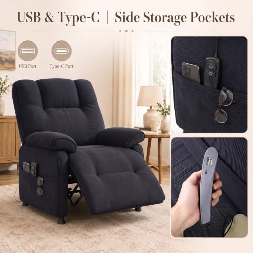 Image of Electric Recliner Chair, 90 to 160 Adjustment with Remote, Black