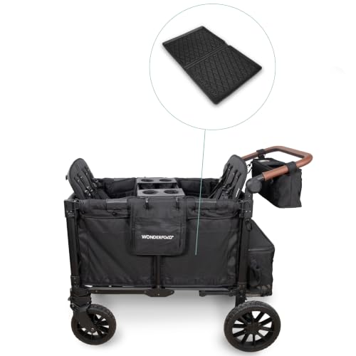 Image of Wonderfold W4 Luxe Pro Bundle - 4-Seater Stroller Wagon with All-Weather Mat, Flex Snack Tray, and Parent Console, Safety-Certified with 5-Point Harnesses - Black
