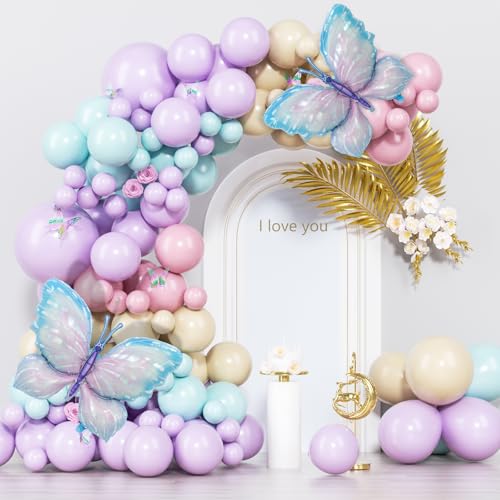 163 Piece Butterfly Balloon Arch Kit, Pink and Purple Party Decor...