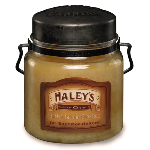 Image of McCall's Candles | Haley's Butter Frosting | 16 oz Scented Candle | USA-Poured | Vintage Rustic Jar with Carrying Handle | Vanilla Buttercream & Cake Batter Fragrance