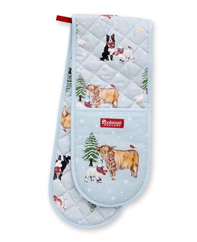 Cooksmart Double Oven Gloves | Modern Heat Resistant Oven Mitt & Potholder for Home Cooking - Christmas on the Farm