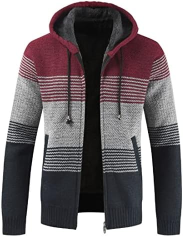 Kinkia Men's Zip Up Hooded Fleece Cardigan Sweater Winter Warm Sherpa Lined Jacket Coat Hoodies with Pockets(KK0016-WineRed-L)