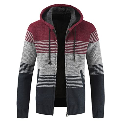 Image of Kinkia Men's Zip Up Hoodies Casual Long Sleeve Full Zipper Sherpa Fleece Lined Knit Cardigan Sweater Jacket with Pockets