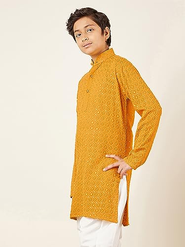 Image of AJ DEZINES Chikankari Kurta For Boys- Ethnic Wear | Embroidery Chikankari Sequined | Traditional & Festive Outfit | Cotton Stylish Boys Kurta | Perfect For Wedding & Family Function