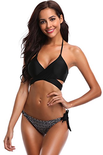 image for SHEKINI Womens Bathing Suits Push Up Halter Bandage Bikini Tie Side Sw