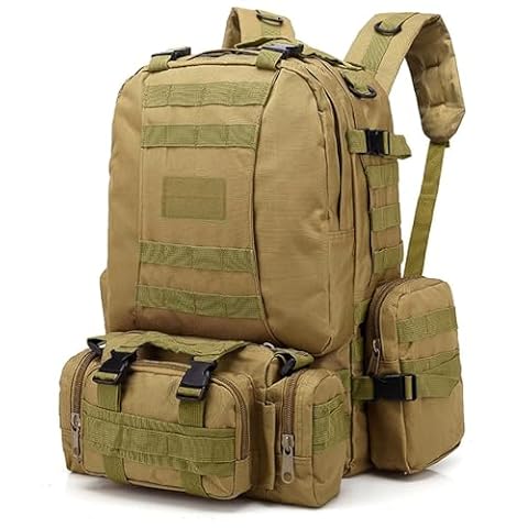 aiGear Plecak taktyczny, 25 l / 35 l / 45 l / 55 l plecak wojskowy na kemping, wędrówki, polowanie z systemem Molle, plecak wojskowy, 55 l khaki, 55L Khaki, Plecaki na co dzień