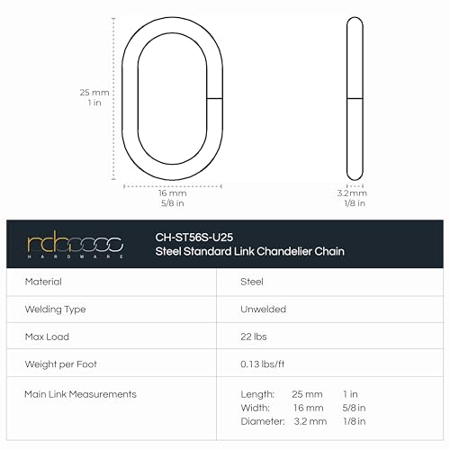 Image of RCH Hardware CH-S56-11S-PB Steel Chandelier Chain 9 Gauge, Polished Brass (1 Foot)