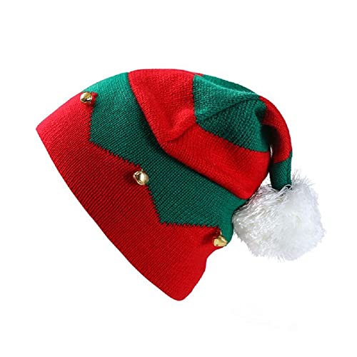 Christmas Knitted Hat for Kids Xmas Beanie Knit Hats 1 to 6 Years Baby Winter Warm Striped Hair Ball Kid Elf Hats New Year Party Supplies Red,Green