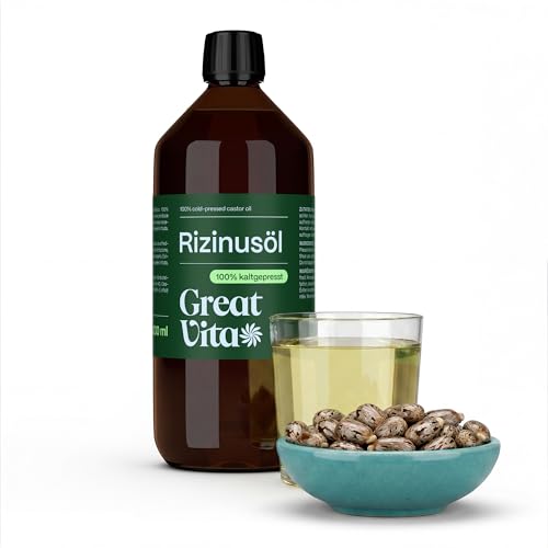 Rizinusöl Kaltgepresst 1 Liter Haaröl - Reines Pflegeöl Ph. Eur. für Wimpern, Augenbrauen, Haare & Haut - Castor Oil - GreatVita