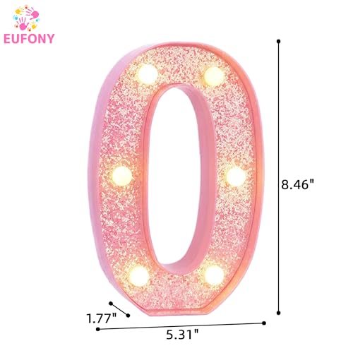Image of Pink Light Up Marquee Numbers, Glitter LED Number Lights Signs Battery Operated for Girls Pink Birthday Party Table Decorations, 2026 Graduation Decor, 8 Inch Number 0 with Warm White Lights