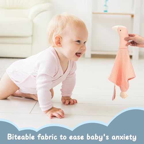 Image of ZIGJOY Baby Lovey Muslin Cotton Baby Security Blanket Soft Breathable Lovies for Babies Gifts for Newborn Infant Toddler Boys and Girls, Swan Pink
