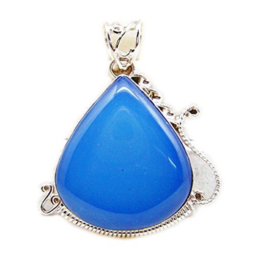Pendentif calcédoine naturelle bleu poire en argent sterling 925 véritable