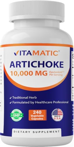 Vitamatic Artichoke Extract Vegetable Capsules 1000mg 240 Count - 10:1 Extract 1000 mg - Non-GMO,