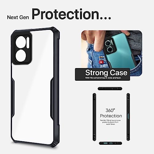 Image of Outlouders Back Cover for Redmi 11 Prime 5G | Ultra Hybrid Transparent | Full Camera Protection | Raised Edge | Crystal Clear Bumper Case(Black)