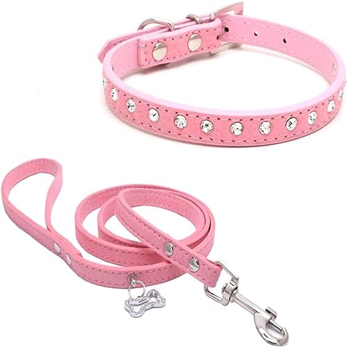 Leather Collars Pink Diamond Studded Dog Collar Rhinestone Dog