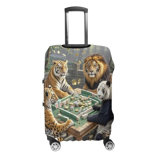 Divine Beasts Playing Mahjong Luggage Cover, Elastic Luggage Protector Fits 19-32in Suitcases, Washable & Anti-Scratch Suitcase Cover for Men Women XL4