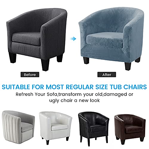 Ele Eleoption Velvet Club Chair Slipcover 2-Piece Tub Chair Cover Non Slip Furniture Protector With Elastic Bottom Super Soft Couch Cover For Hotel Bar Counter Living Room (Stone Blue) #TOP7