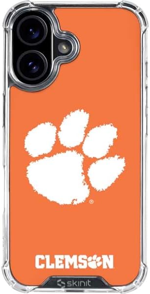 Skinit Clear Phone Case Compatible with iPhone 16 - Officially Licensed Clemson University Tiger Print Design