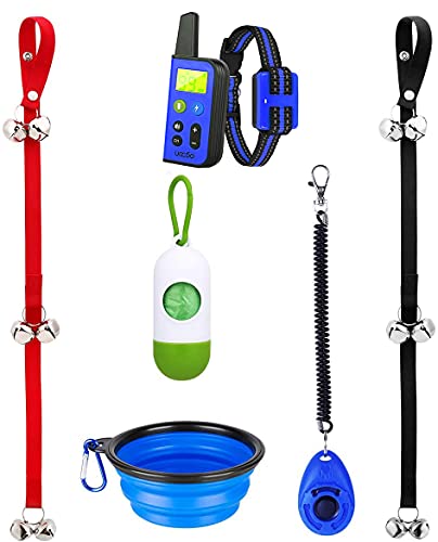 manfiter Dog Training Collar with Remote, Shock Collars for Dogs with Remote Range 2660Ft with Dog Doorbell Collapsible Dog Bowl and Dog Clicker and Potty Waste Bag Dog Clicker for Training Blue