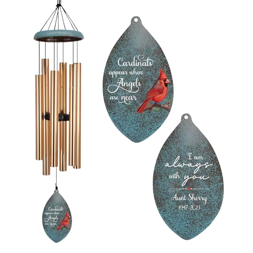 Image of ASTARIN Custom Cardinal Memorial Wind Chimes, 35 inch Sympathy Gifts Wind Chime for Loss of Mom Dad Sister Son, Personalized Name Date Bereavement Condolence Gift for Outside, Produced in Texas