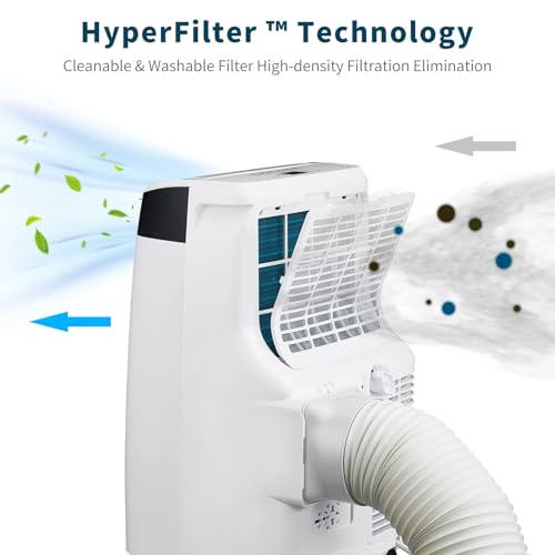 Portable Air Conditioners, 10000 BTU AC Unit for Rooms Up to 450 Sq.Ft, 4-In-1 Dehumidifier/Fan/Sleep/Cool Mode, Remote Control and Easy Window Kit for Bedroom, Efficient Cooling, White and Black