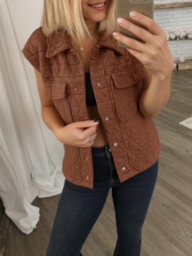 Cicy Bell Womens Lightweight Quilted Vests Cargo Button Down Cropped Sleeveless Jackets Fall Loose Fit Gilets with Pockets3
