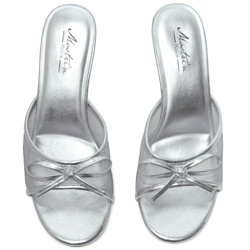 Image of Mostrin Kitten Heels for Women Round Toe Heels With Bow Vintage Mules Sexy Slip on Stiletto Backless Sandals for Party Daily