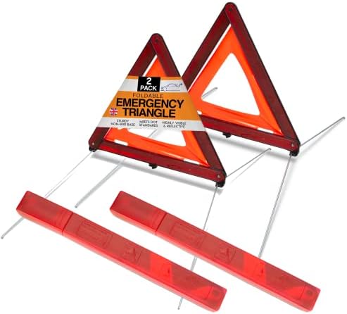Xtremeauto Warning Triangle Road Safety Emergency Breakdown Essential Car Kit Reflective Emergency Triangle Car, Complies With European Standard ECE R27, French Driving Warning Triangle Sign (2 Pack)