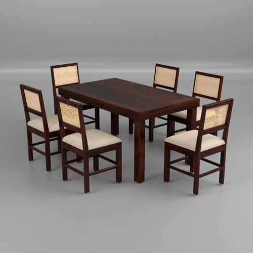 Image of Solid Sheesham Wood 6 Seater Dining Table Set with Cushioned Chairs for Dining Room | Living Room | Home & Office | Hotels Restaurant & Cafe (6 Seater, Walnut Finish)