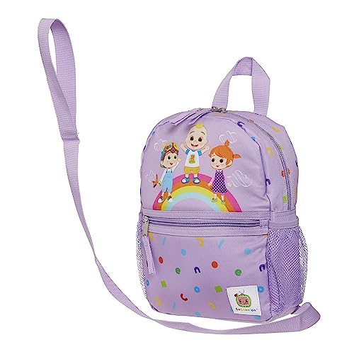 cocomelon kids backpack with safety leash,anti-lost children toddler backpack for boys girls baby (rainbow lilac)