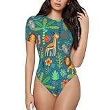 vosery body da donna, motivo animali della giungla, colorato, girocollo, a maniche corte, maglietta top, nero, m