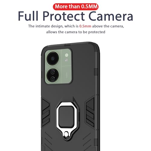 Image of Pikkme Back Cover for Redmi 13C 4G / Redmi 13C 5G Back Cover | D5 Tough Armor Bumper | 360 Protection Case | Ring Holder Stand Bumper Case (Black)