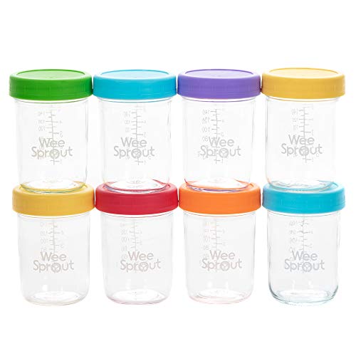 Image of WeeSprout Glass Baby Food Storage Jars w/Lids (8 oz, 8 Pack Set) Snack, Puree, Reusable Small Containers, Breast Milk, Fridge or Freezer, Microwave & Dishwasher Safe, Essential Must Have for Infants