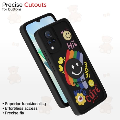Image of Pikkme Back Cover for Vivo V21 5G | Soft Silicone| Cute Rainbow Smile & 3D Cartoon Flower Design | Shockproof Raised Camera Protection Bumper Case (Black)
