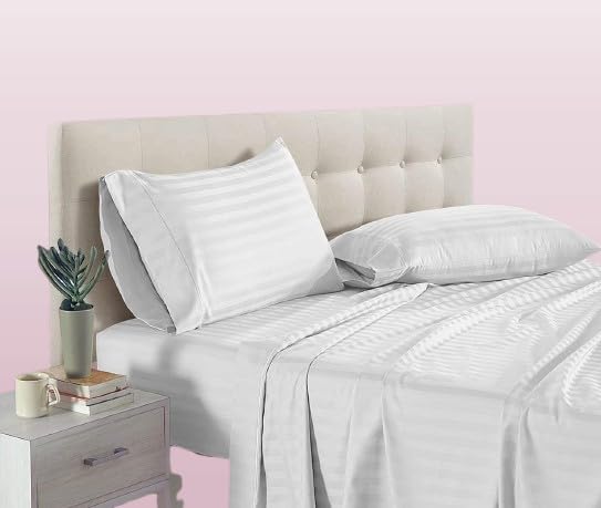 Image of 210 TC Glace Cotton Satin Stripes Bedsheet King Size Double Bed