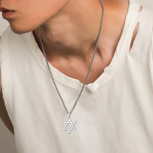 Star of David Necklace for Men 925 Sterling Silver Estrella De David Classic Jewish Israeli Pendant Necklace Jewelry Gifts for Men Women3