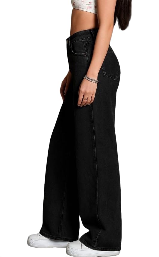 Image of Women's Kashianxstyle Loose Fit Wide Leg Denim Jeans | Mid High Rise Casual Denim Pants for Women, Full Length Everyday Wear
