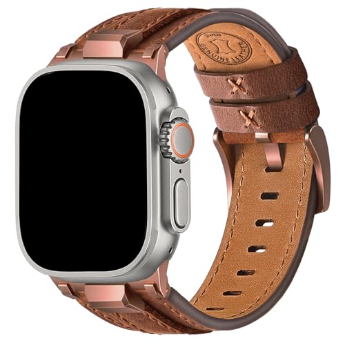 Image of Wristitani Leather Bands Compatible with Apple Watch Band 49mm 46mm 45mm 44mm for Men, Metal Connector & Genuine Leather Straps for iWatch Ultra3 /2 /1 SE3 /2 /1 Series 11 10 9 8 7 6 5 4 [NO Watch and Case]