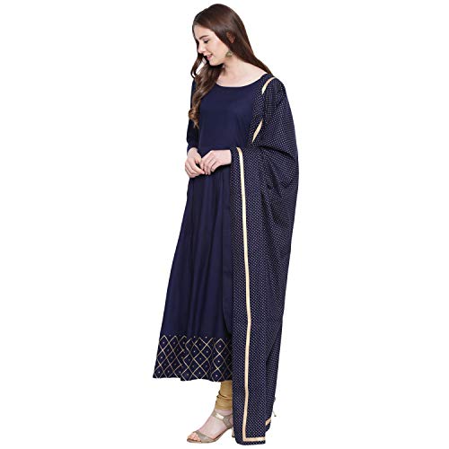 Image of Stylum Women's Checkered Rayon Flared Kurta with Dupatta Set